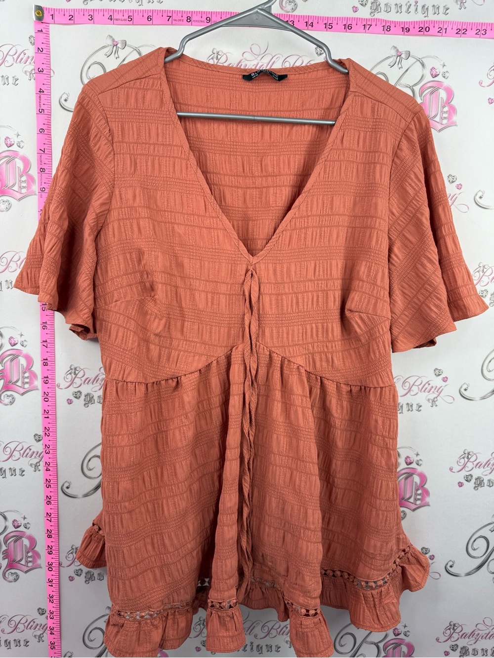 BloomChic blouse tshirt ruffle Textured Tie-Front Tunic in Terracotta